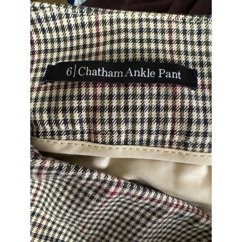 Talbots Chatham Ankle Pant 6 Plaid Check Side Zip Trousers Tan Red Preppy - Picture 3 of 9